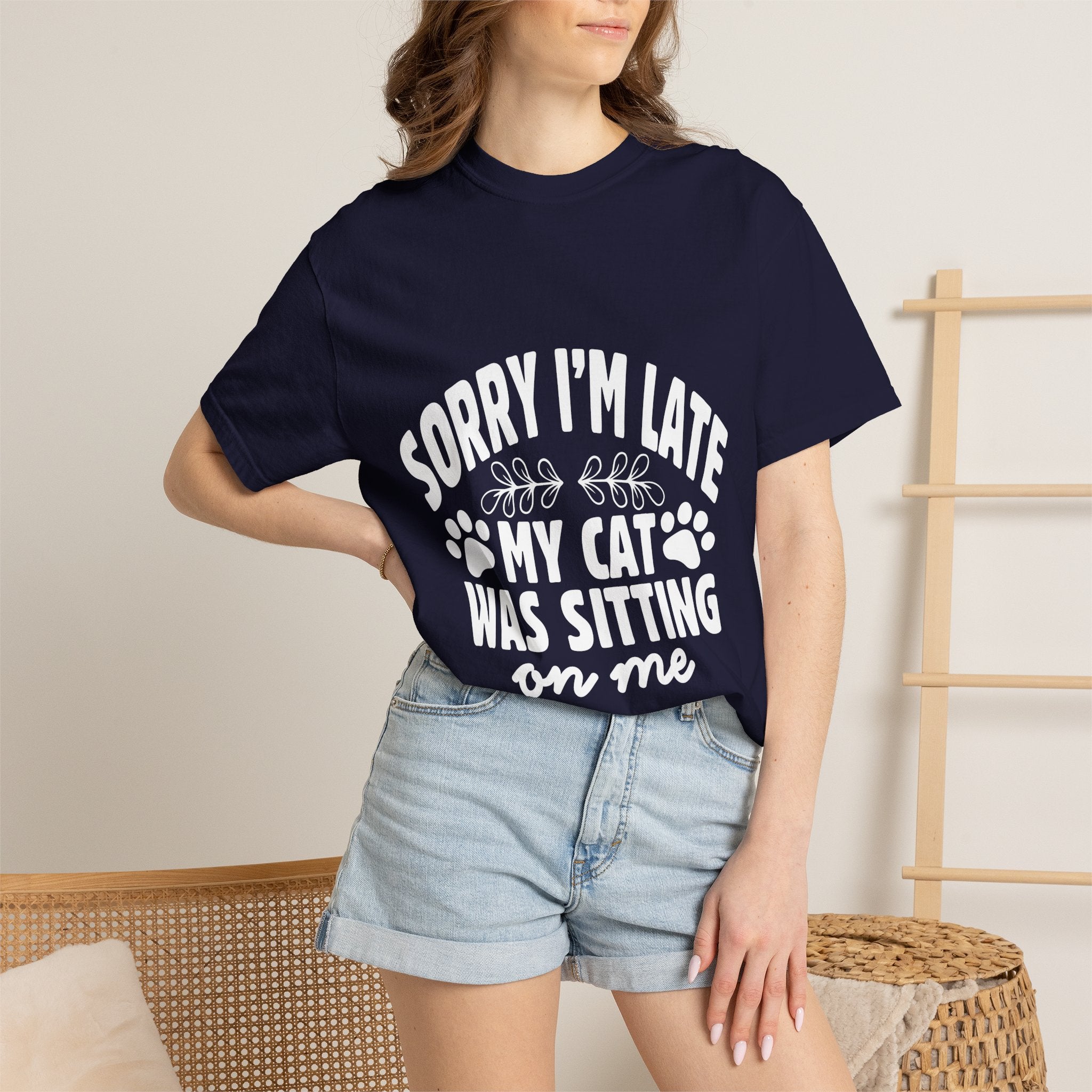 sorry i'm late my cat was sitting on me T-shirt