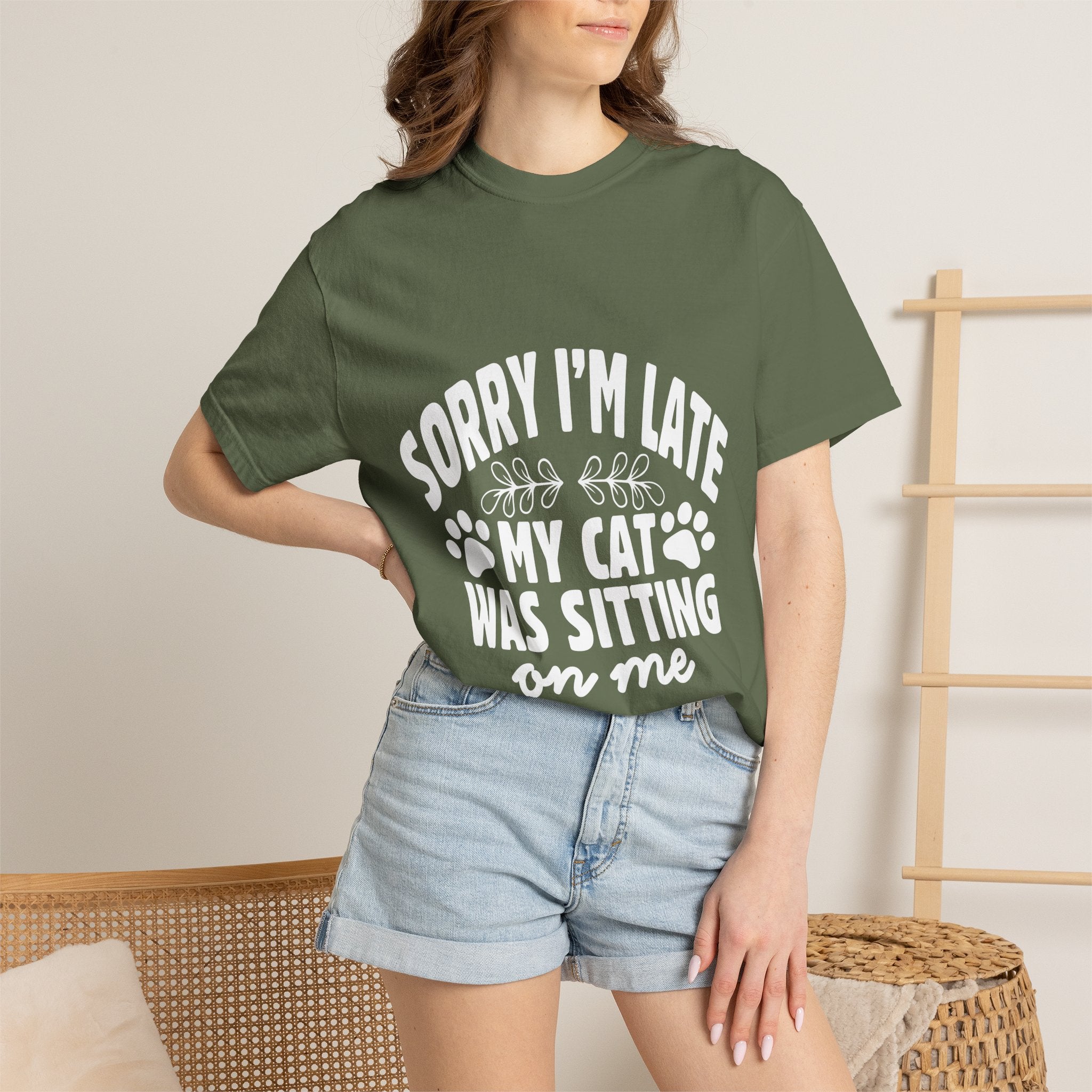 sorry i'm late my cat was sitting on me T-shirt