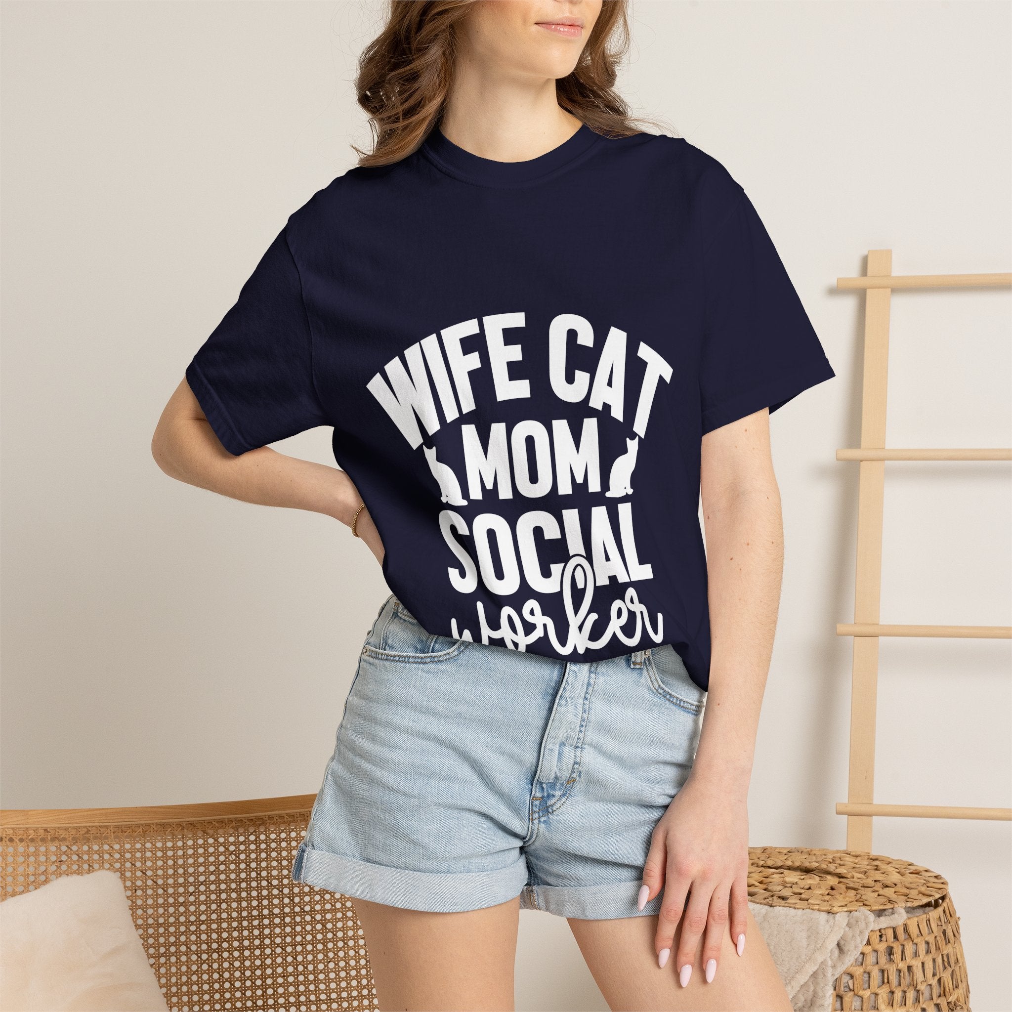 wife cat mom social worker T-shirt