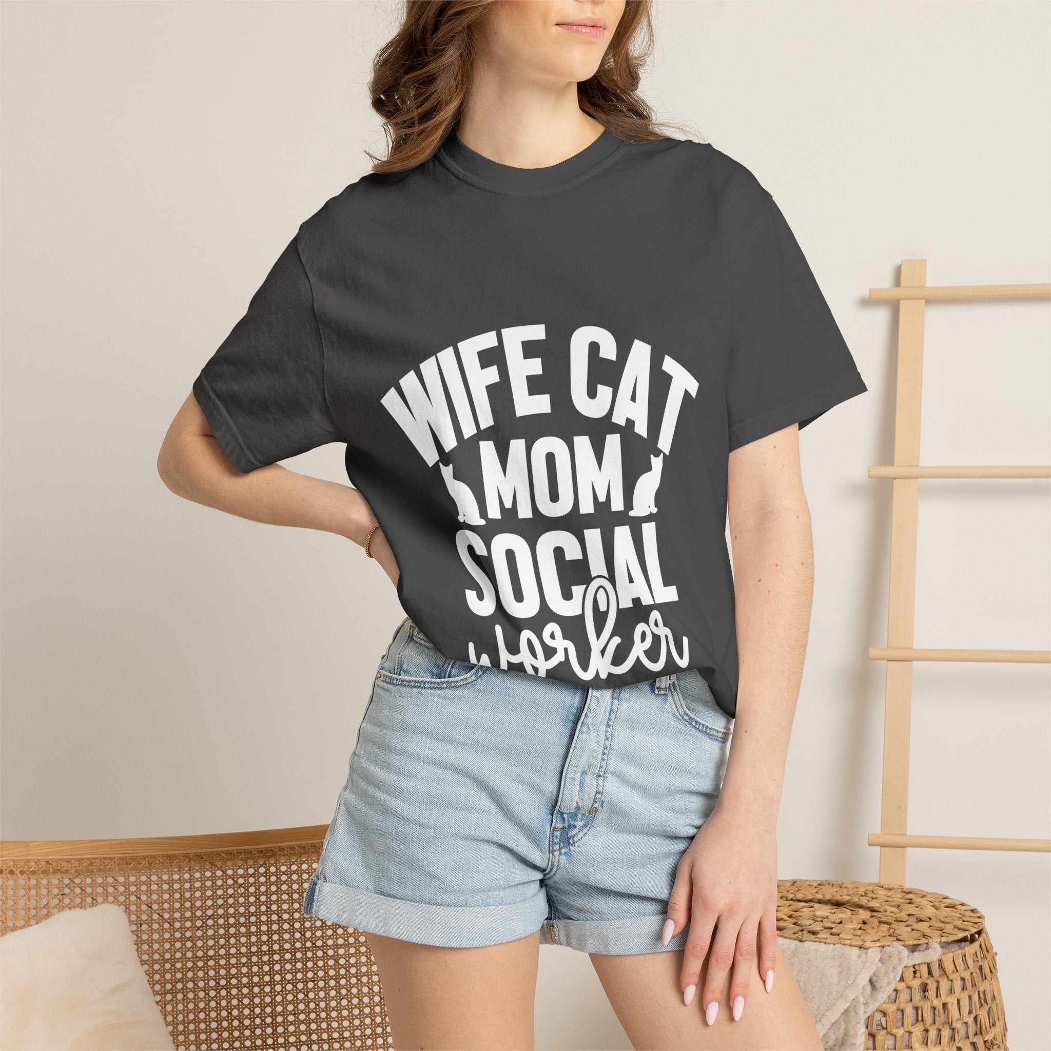 wife cat mom social worker T-shirt