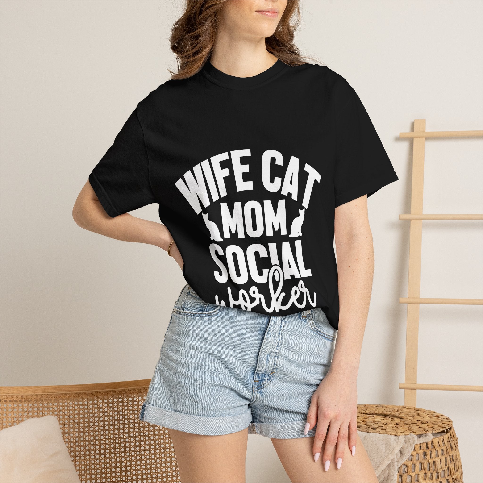 wife cat mom social worker T-shirt